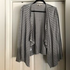 Grey striped drape-front open cardigan by LOFT size L